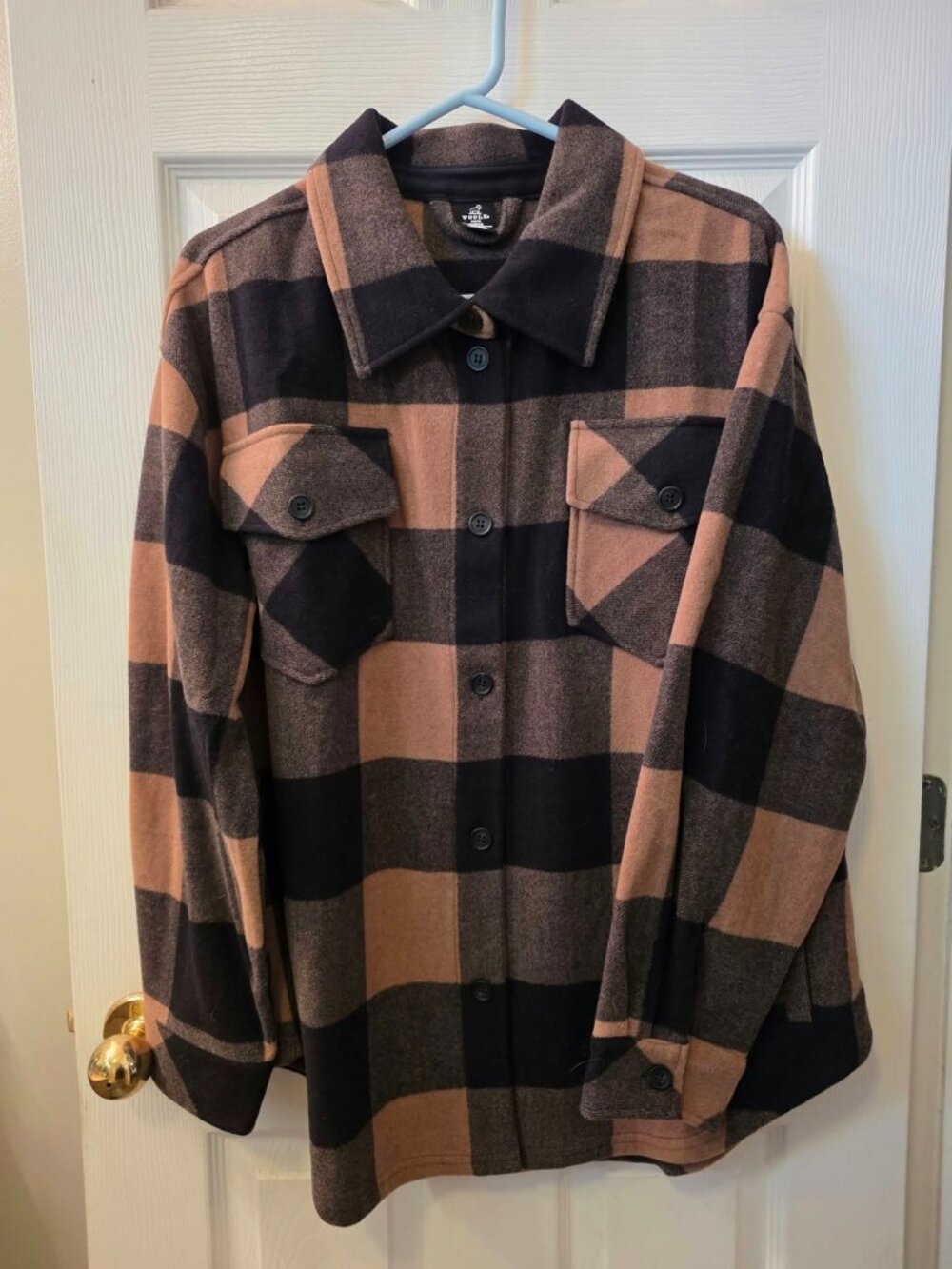 $250 Large WoolX Sawyer Shacket - Camel/Black Plaid